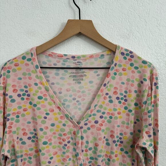 Posh Peanut Multi Polka Dot Henley V-Neck Long Sleeve Top Pink XL - Picture 2 of 7